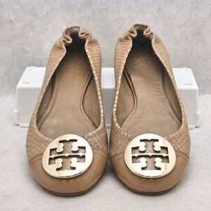 Tory Burch Snakeskin Leather Reva Ballet Flats Women 6.5M Authentic Old Money